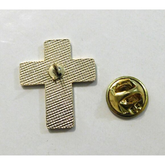 American Flag Gold Cross Lapel Pin Patriotic Red White Blue 1 Inch - Picture 3 of 4